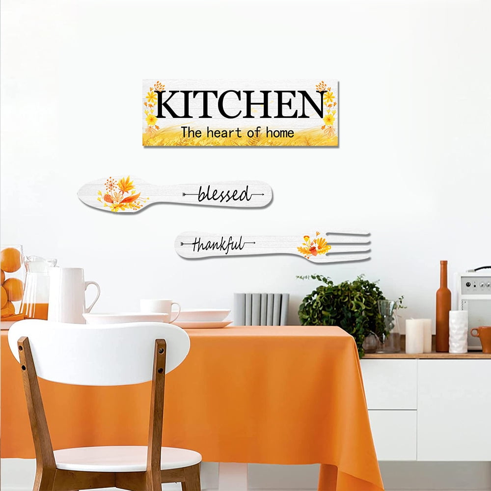 3 Pieces Sunflower Kitchen Decor Spring Decorations Blessed Thankful Wooden Hanging Sign Sunflower Gifts Wall Art Decor Farmhouse Summer Home Decor for Kitchen — image 2