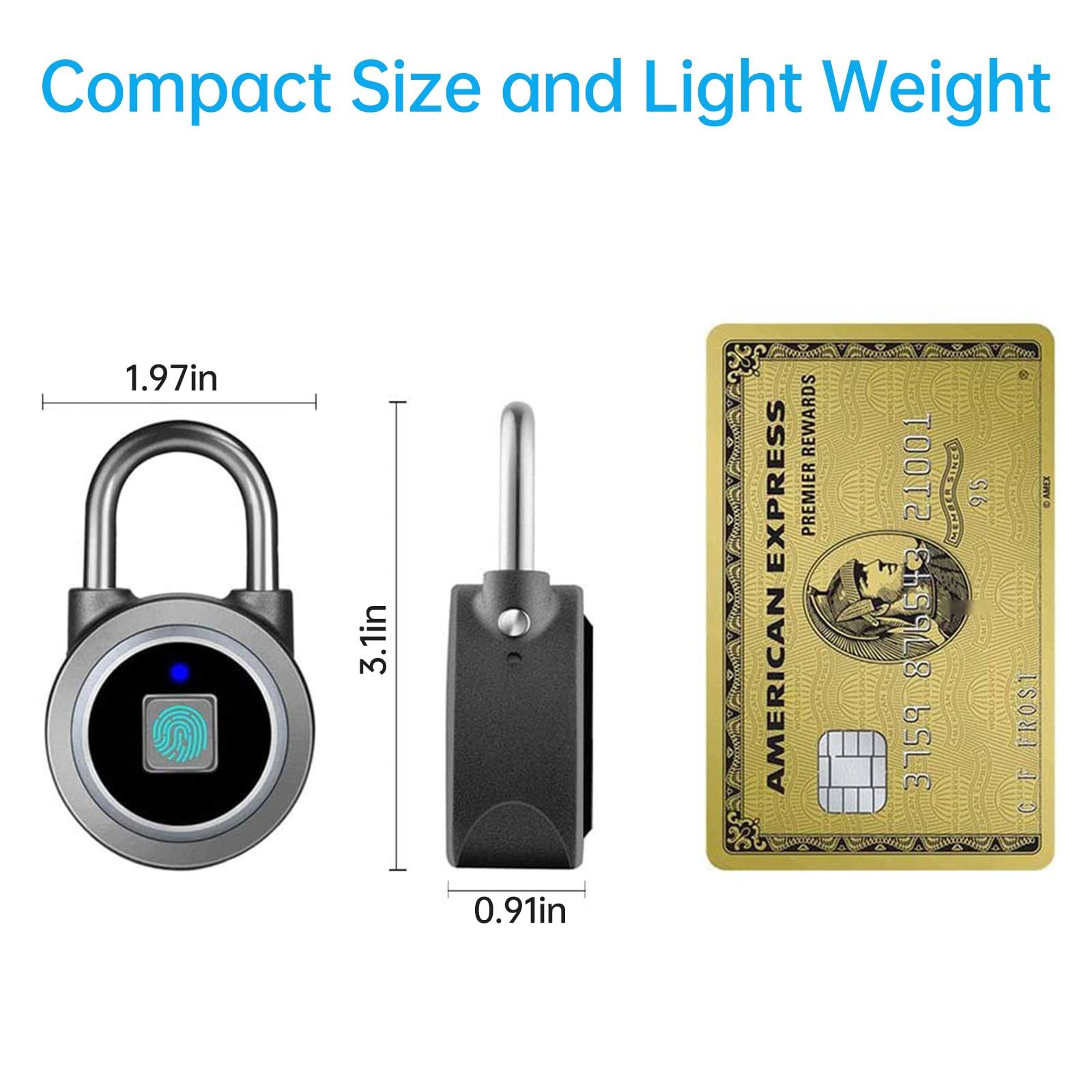 Fingerprint Padlock, Bluetooth Lock, Mobile APP, Smart Padlock with Keyless Biometric, Water Resistant, Suitable for Gym, (Grey) — image 5