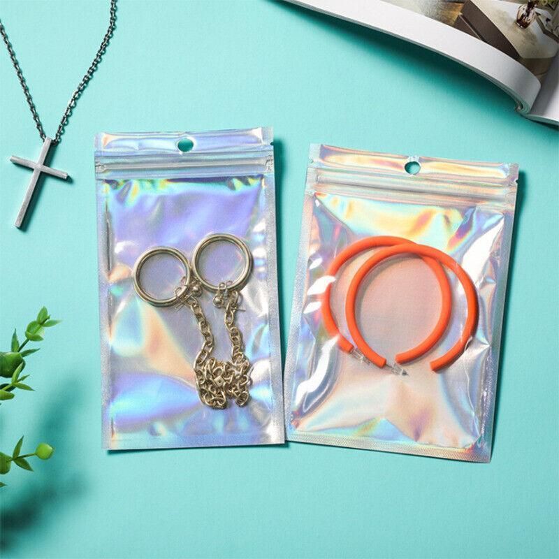 100/200X Iridescent Zip Bags for Food Storage & Holographic Makeup Pouch - 7 × 10cm 100PCS — image 3