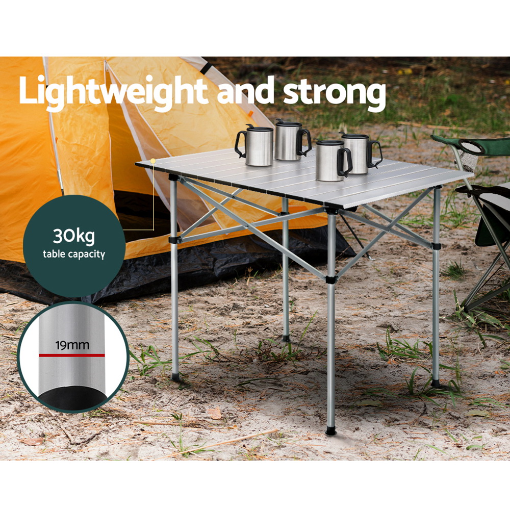 Weisshorn Folding Camping Table 70CM Roll Up Outdoor Picnic BBQ Aluminium Desk โ image 5