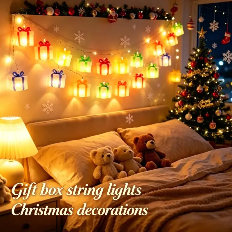 150cm/10-Light Three-Color Gift Box Shaped LED String Light, Battery Box Constant-On Mode, Cozy Home Ambiance Light — image 2
