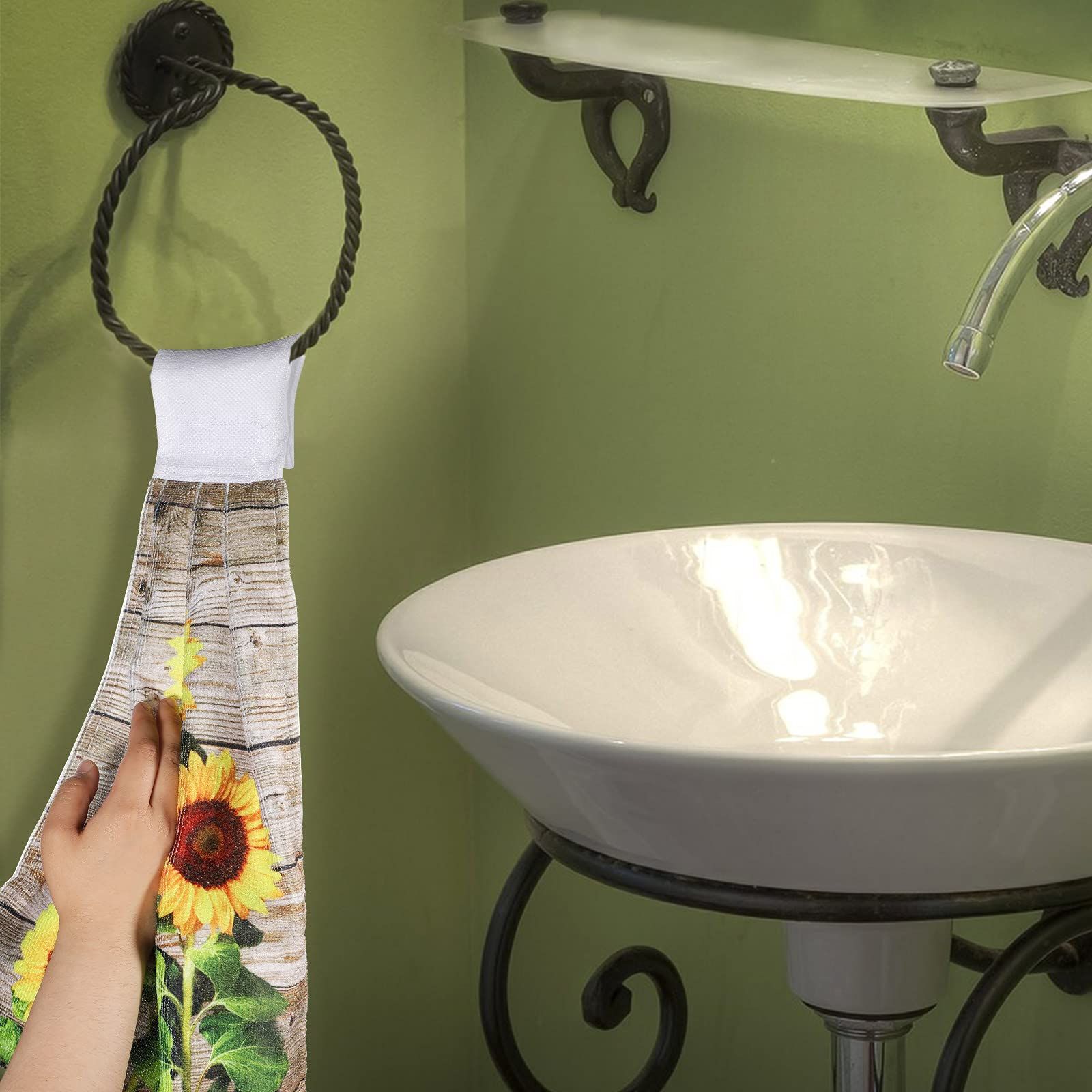 4 Pieces Vintage Sunflowers Hanging Kitchen Towel On Farmhouse Decor Varicolored Wooden Board Soft Hand Towels โ image 5