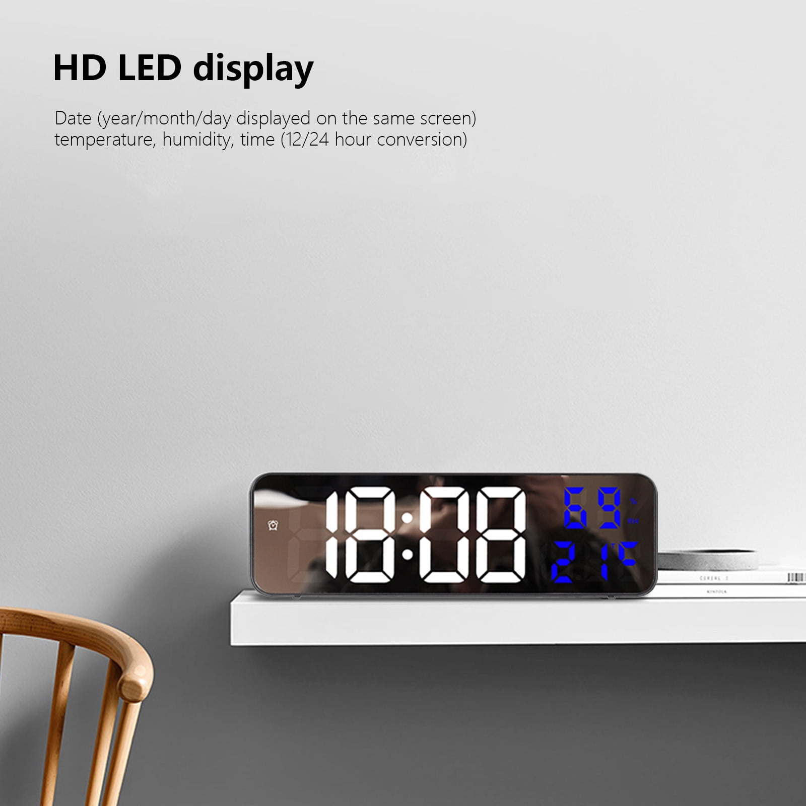 Digital Clock Large Display, Alarm Clock for Living Room Office Bedroom Decor, LED Corded Electric, Date Temp Display Wall Clock, Smart Cool Modern Desk — image 5