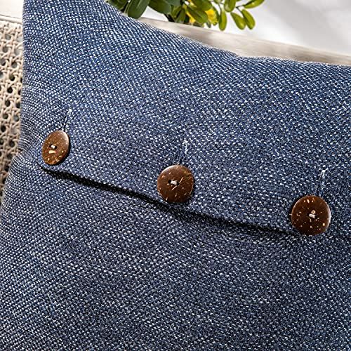 Farmhouse Geometric-Pattern Triple Button Vintage Linen Decorative Pillow Cover for Couch Bed Navy Blue, 18 × 18 inches,Pack of 2 — image 3