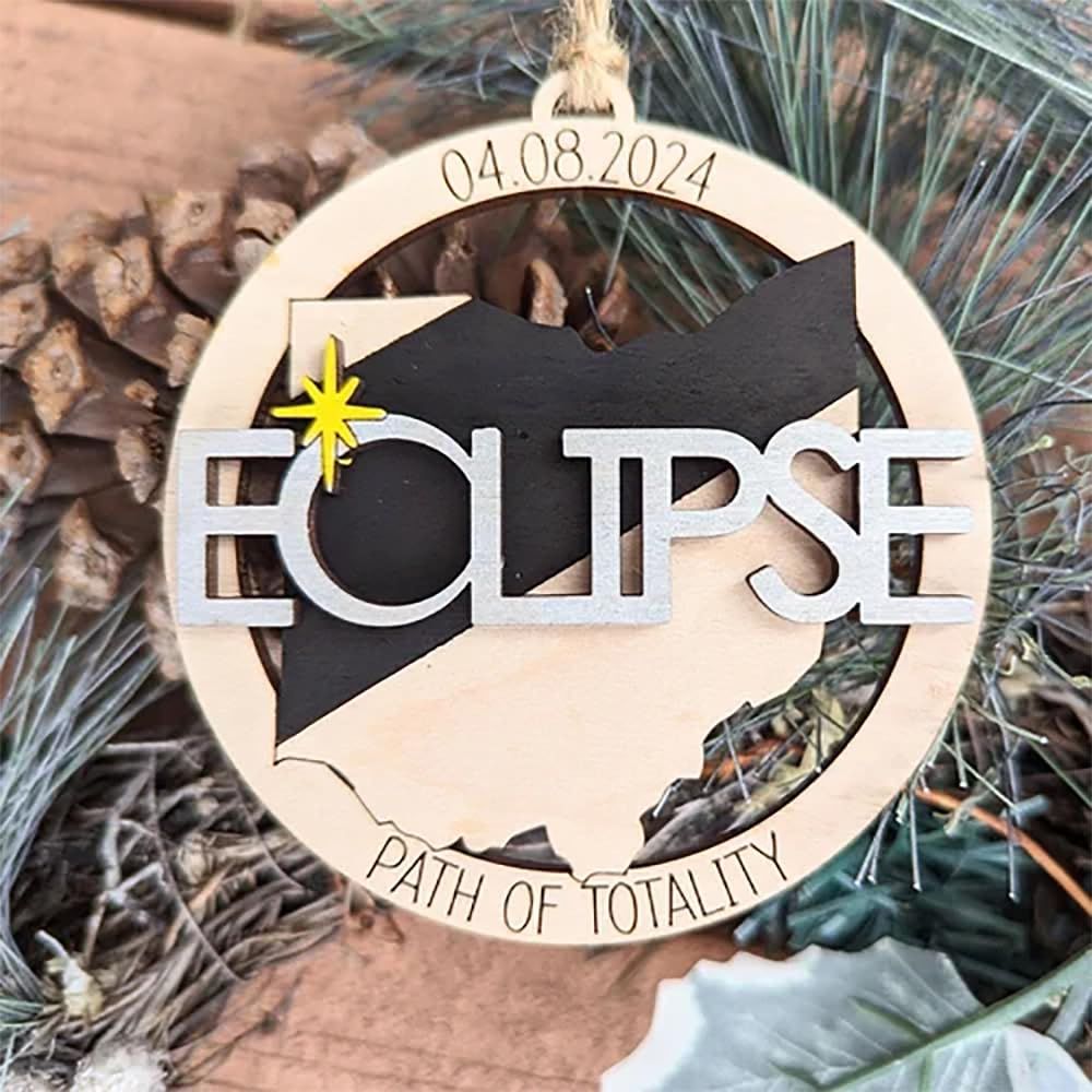Solar Eclipse 2024 Ornament, Wooden 2024 Eclipse Keepsake,Eclipse Souvenir - 12 Different States Texas, New York β image 4