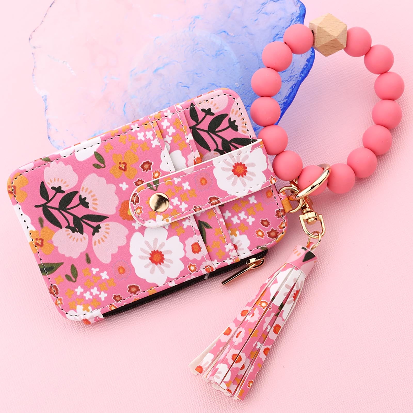 Wallet Women, Wallet Keychain Wristlet for Women, Slim Credit Card Holder Wallet, Fashion Tassel Keychain Bangle Key Ring Purse for Women ( 18 Kinds of Prints — image 6