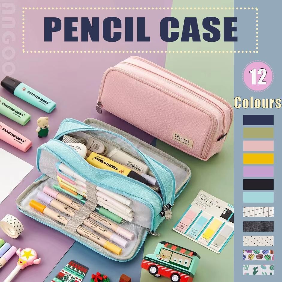 Zipper Pencil Case Large Capacity Storage Bag School Stationery Makeup Organizer - Dot — image 2