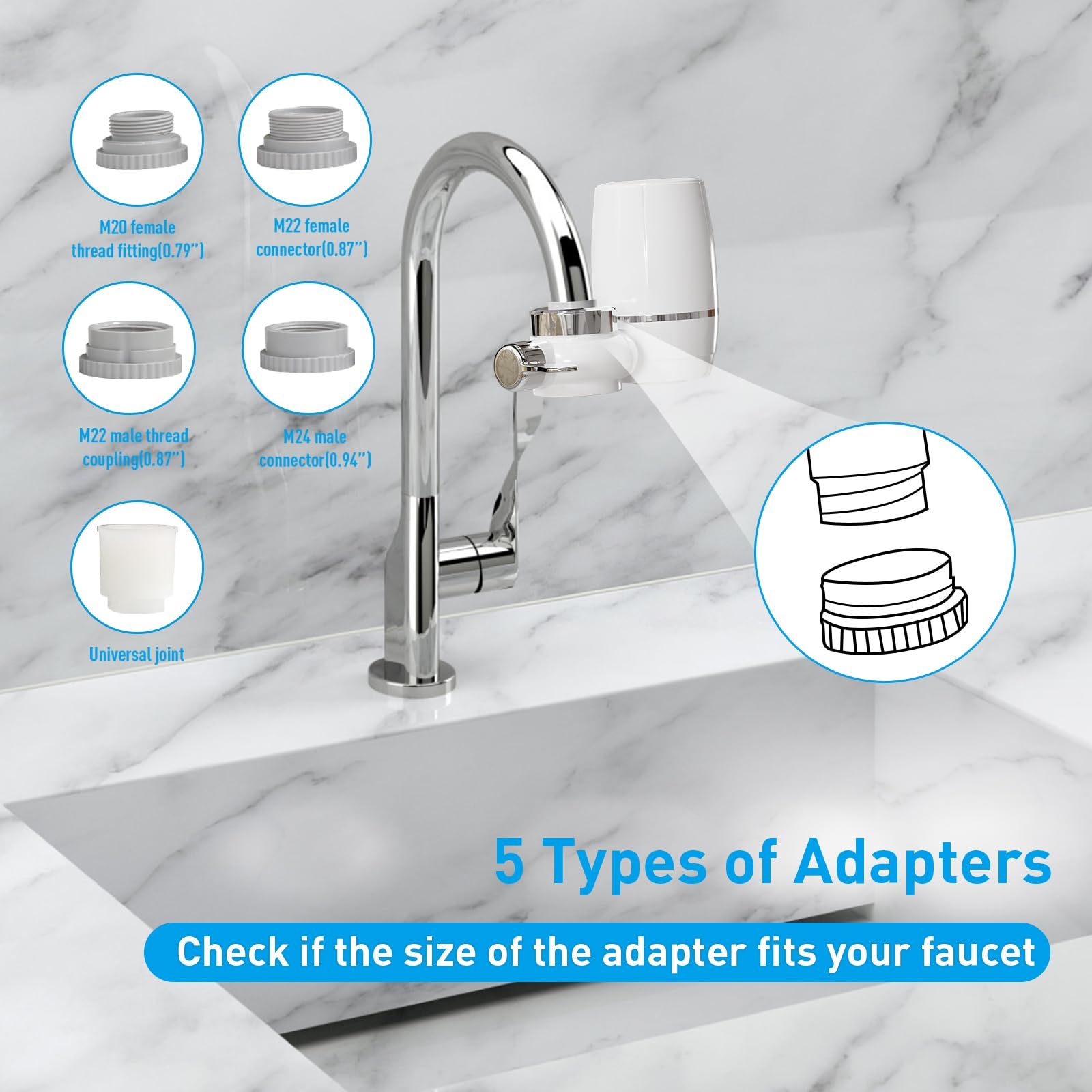 Faucet Filter, Water Filtration System, Faucet Filter for Kitchen Sink, tap Water Filter, Reduces Chlorine and Odor — image 2