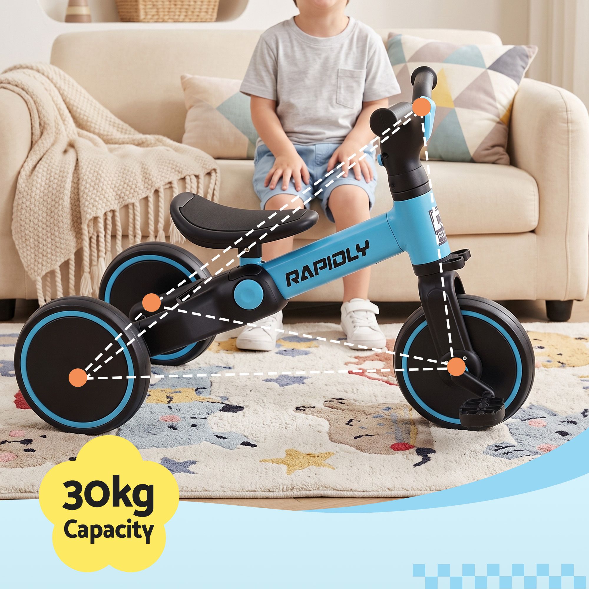 RIGO Tricycle Bike, Kids Bike with 3 wheels, Carbon Steel 70cm Blue โ image 5