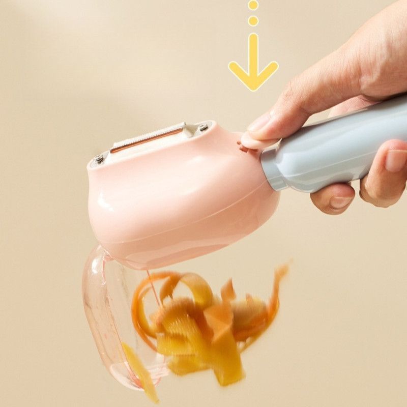 Storage-Type Vegetable Peeler, One-Button Pop-Up to Prevent Peel Splashing, Stainless Steel Fruit Peeling Tool—Yellow — image 5