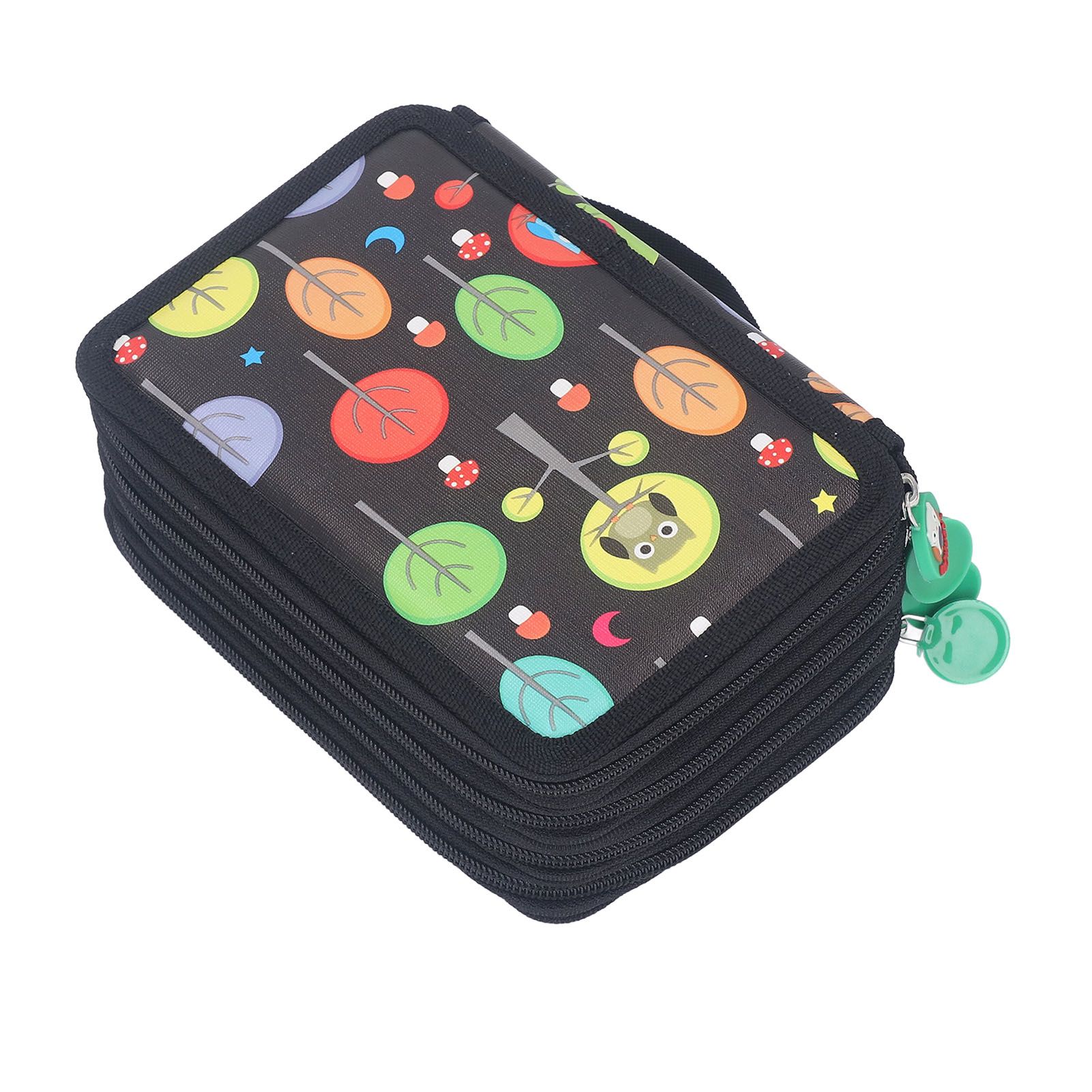 Colored Pencil Case Pencil Holder with Zipper Closure Large Capacity Pencil Case Foldable Colored Pencil Bag Cartoon Black 4 Layers 72 Holes — image 2