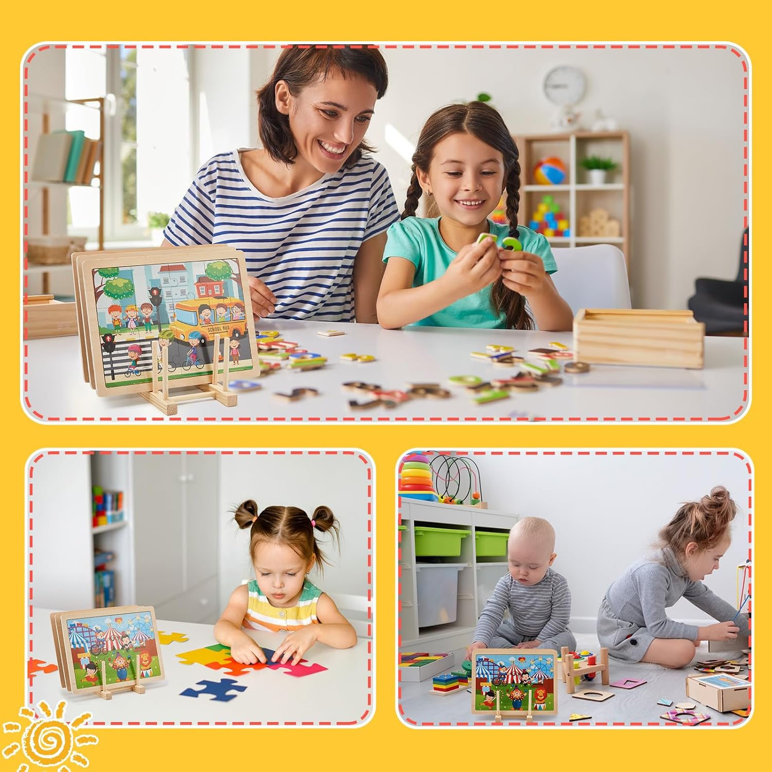 2 Pcs Wooden Puzzle Display Stand Jigsaw Holder Rack Puzzle Pot Lid Storage Organizer Shelf for Playroom Decor Craft Collection Lovers — image 5