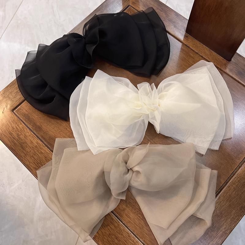 Large Tulle Bow Hair Clip Women Hair Clip Arty Headdress Gifts Ponytail Party - Khaki โ image 5