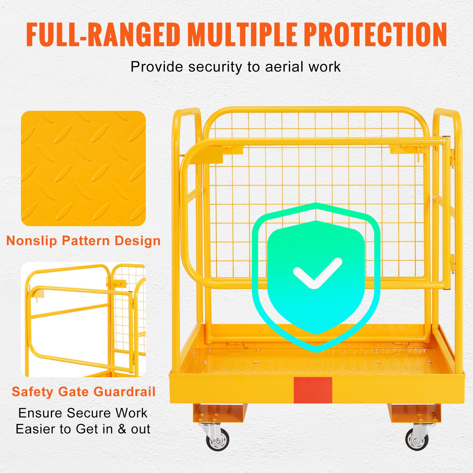 Forklift Safety Cage, 544 kg Load Capacity, 92 x 92 cm Folding Forklift Work Platform with Lockable Swivel Wheels, Drain Hole, and Device Chain, Holds 1 to 2 — image 3