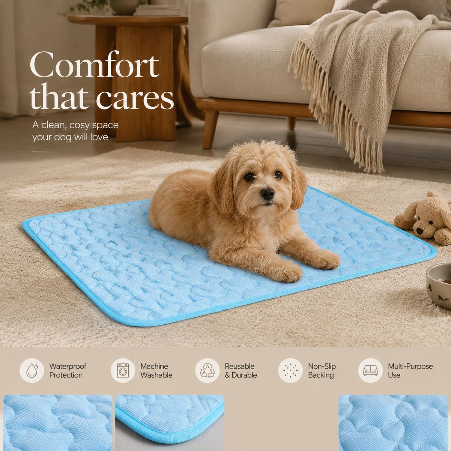 2pcs Blue Ice Silk Pet Pad, Size M (60 × 50cm)