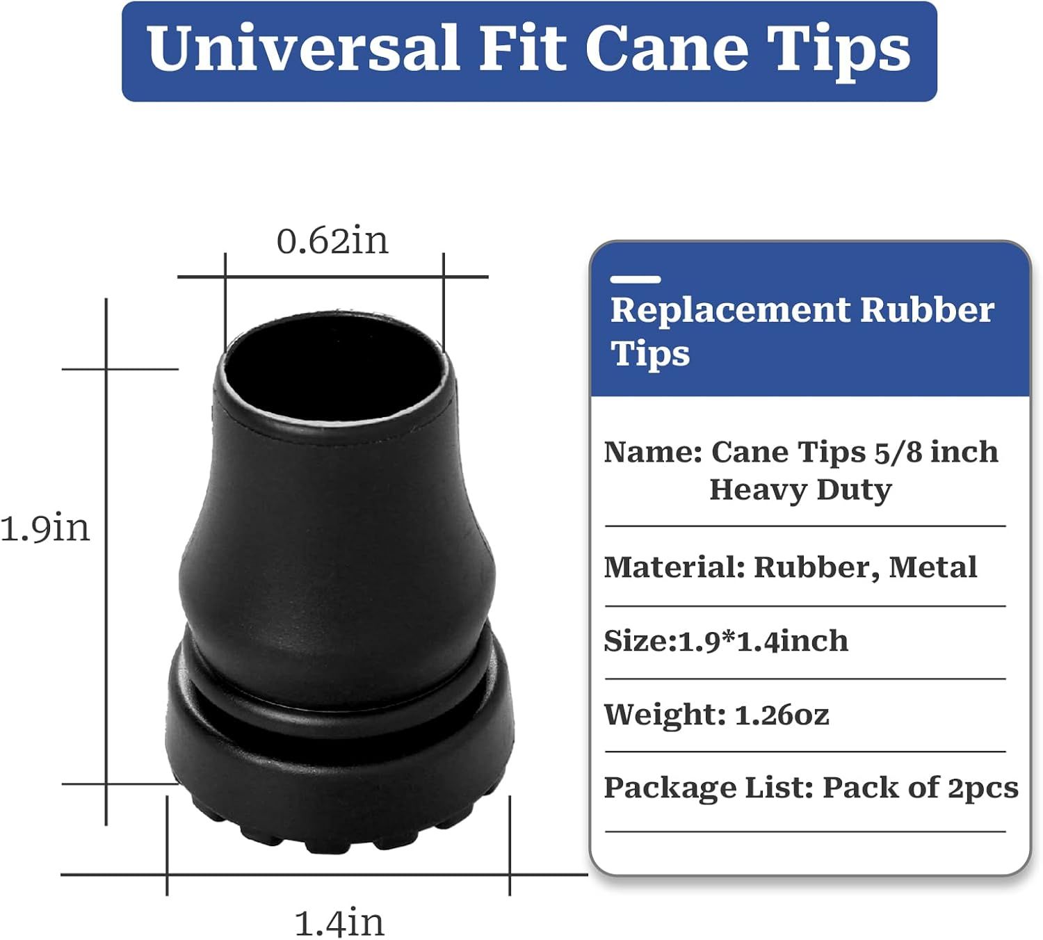 Cane Tips 5/8 inch Heavy Duty, 2 Pack Walking Cane Tips Rubber Cane Tip Replacement Rubber Tips for Canes, Crutch, Cane Foot, Walking Sticks — image 2
