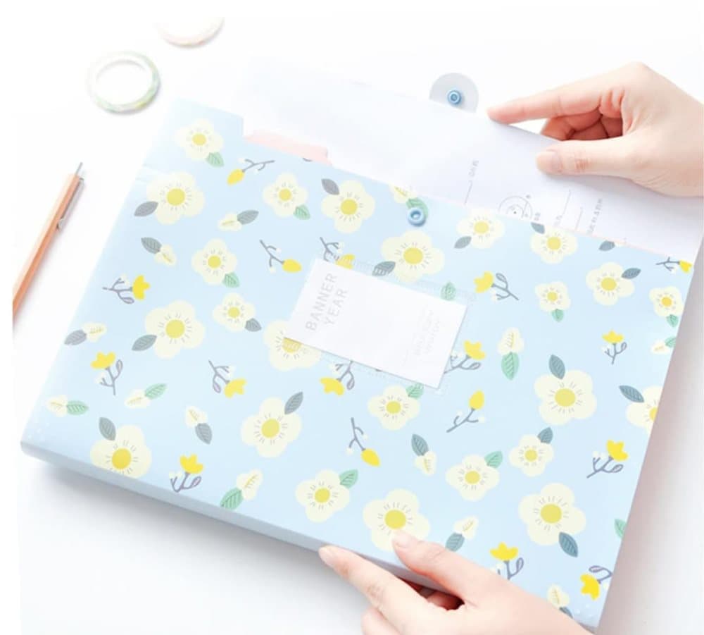 8 Compartments A4 Document Folder Waterproof Floral Pattern, Blue, with A4 Size โ image 3