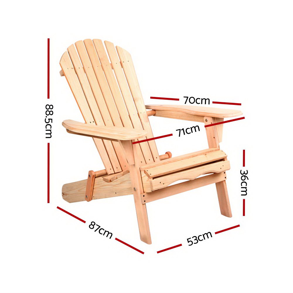 Gardeon Adirondack Outdoor Chairs Wooden Beach Chair Patio Furniture Garden Natural Set of 2 โ image 2
