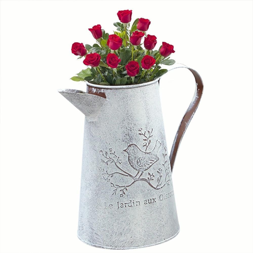 Home Decor Shabby Chic Galvanized Finish Metal Vase Country Rustic Pitcher Primitive Jug Watering Can — image 4