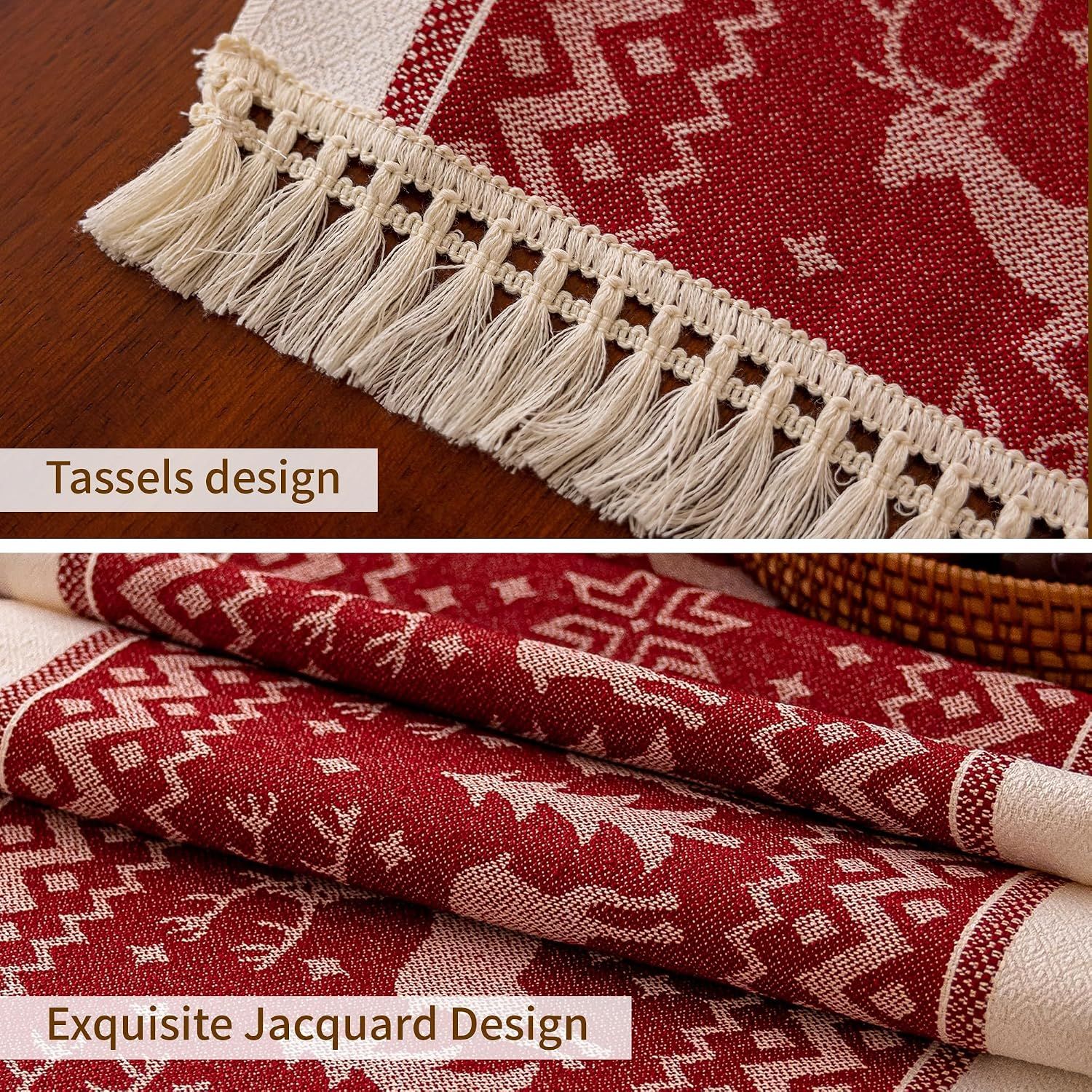 Table Runners 107 Inches,Elk Table Runner with Tassel Fringe,Christmas Table Runner for Party，Coffee Table, Festival — image 3
