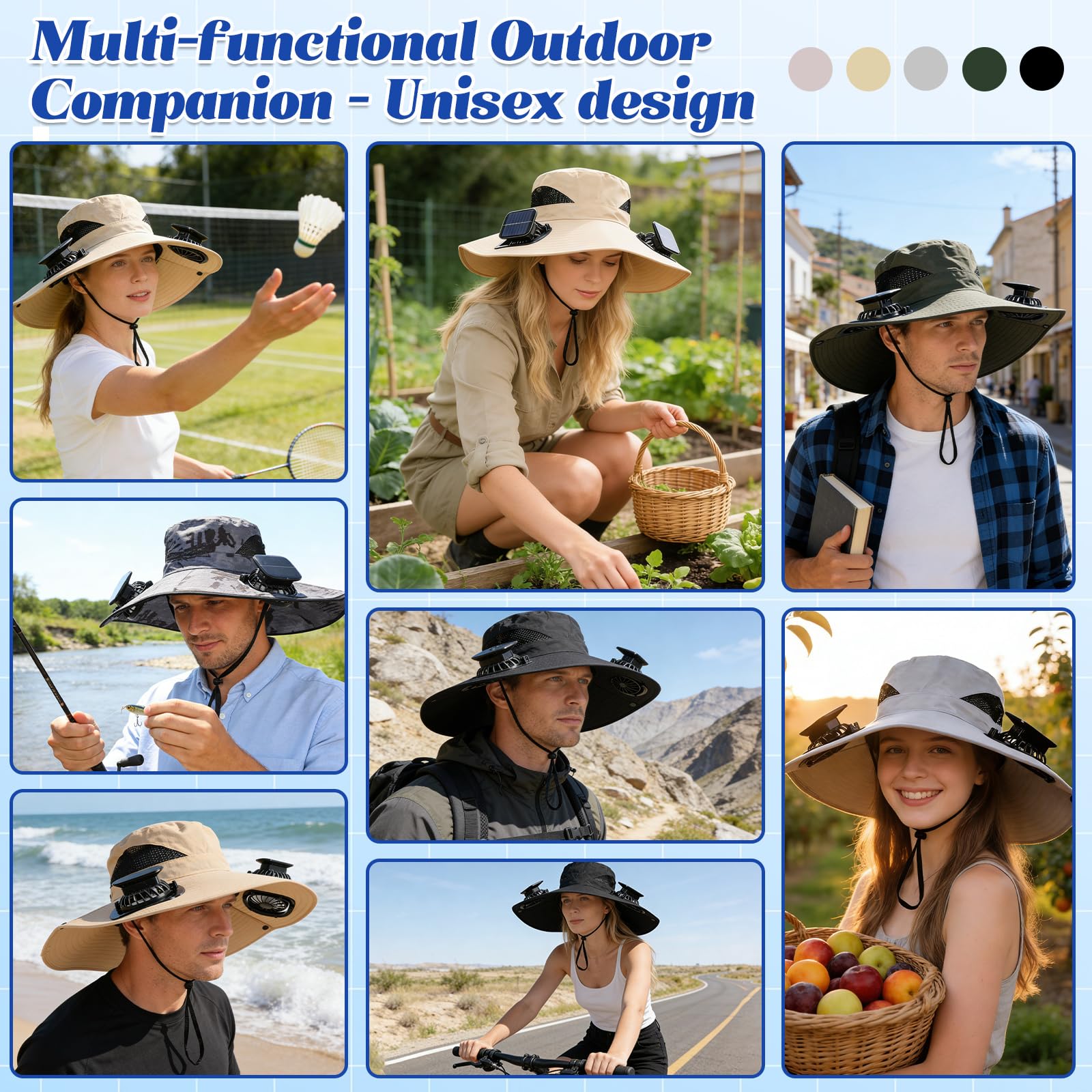 Solar-Powered Dual-Fan Sun Hat – UPF 50+ Wide-Brim Outdoor Hat with 2 USB/Solar Rechargeable Fans, Adjustable Strap, Breathable Mesh, for Fishing, Hiking — image 6