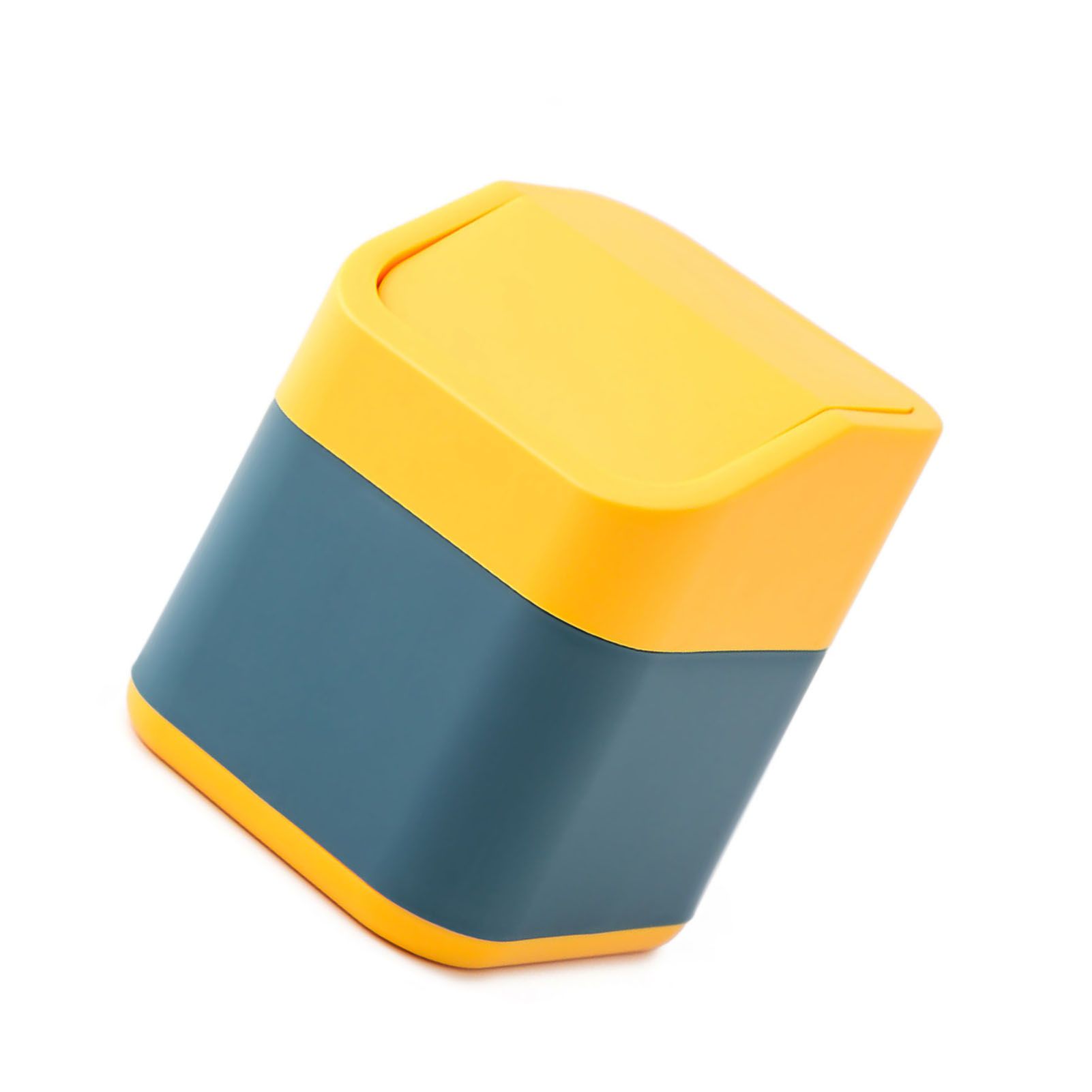 Desktop Trash Can Cute Drop Resistant Portable Tiny Desktop Garbage Bin with Detachable Lid for Car and Home Flip [Yellow Navy] — image 4