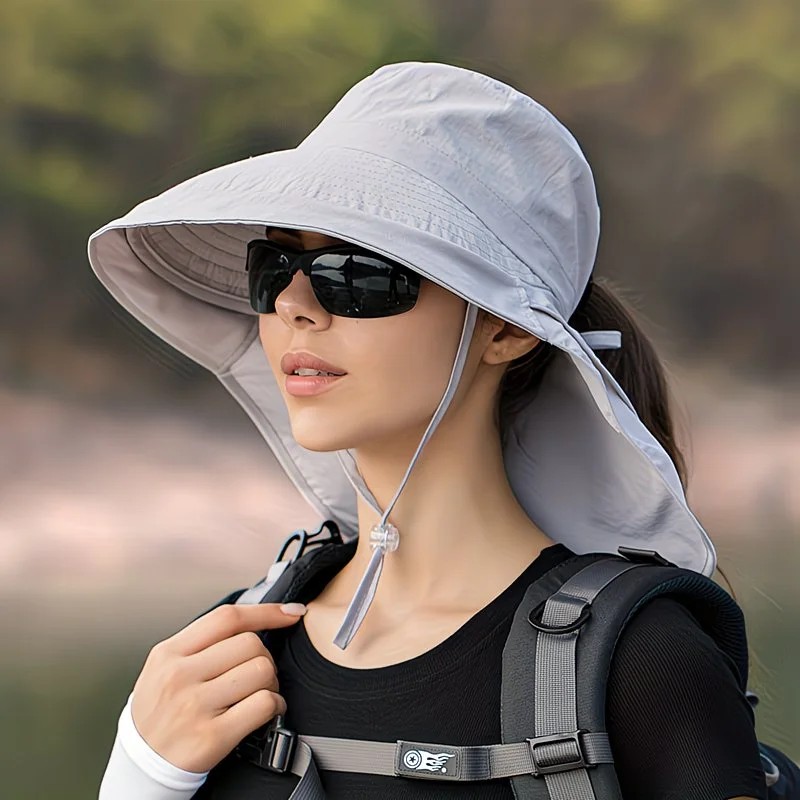 Dark Gray Fashion Wide Brim Sun Hat with Ponytail Hole - Bohemian Baseball Cap Design, Visor, Breathable Polyester — image 3
