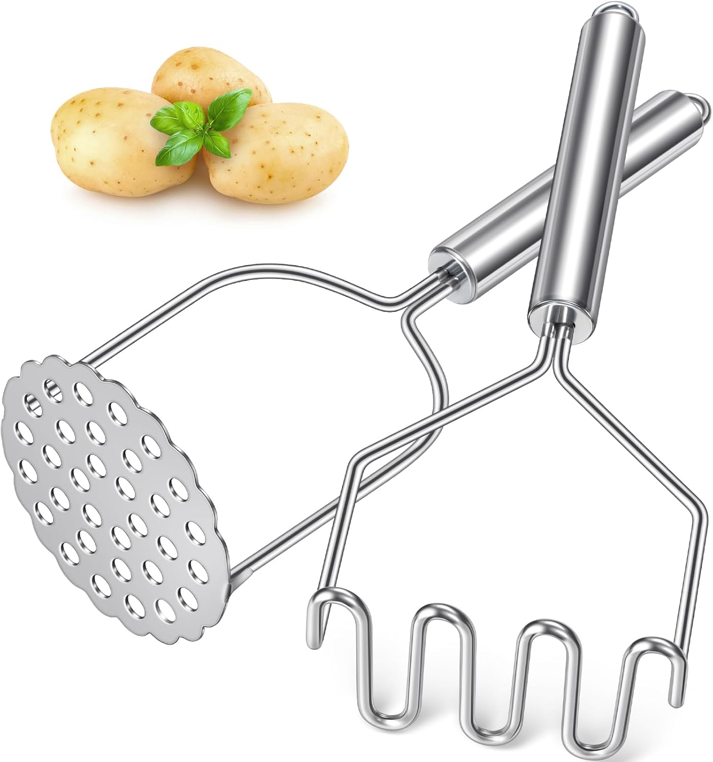 Potato Masher, 2 Pack Stainless Steel Integrated Kitchen Tool Food Masher for Potatoes, Vegetables, Berries, Fruits, Baby Food, Avocado
