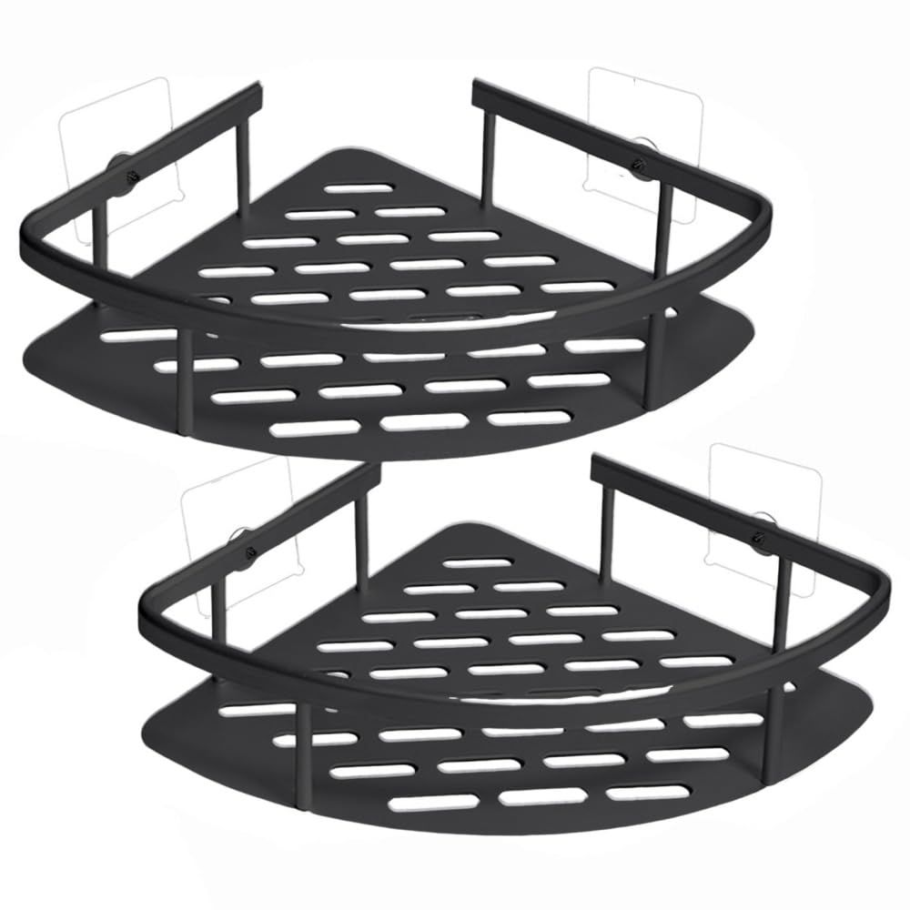 2pcs Bathroom Shelves Corner Shower Caddy Rack Wall Mounted No Drilling Storage Basket for Home Toilet Kitchen (Triangle)
