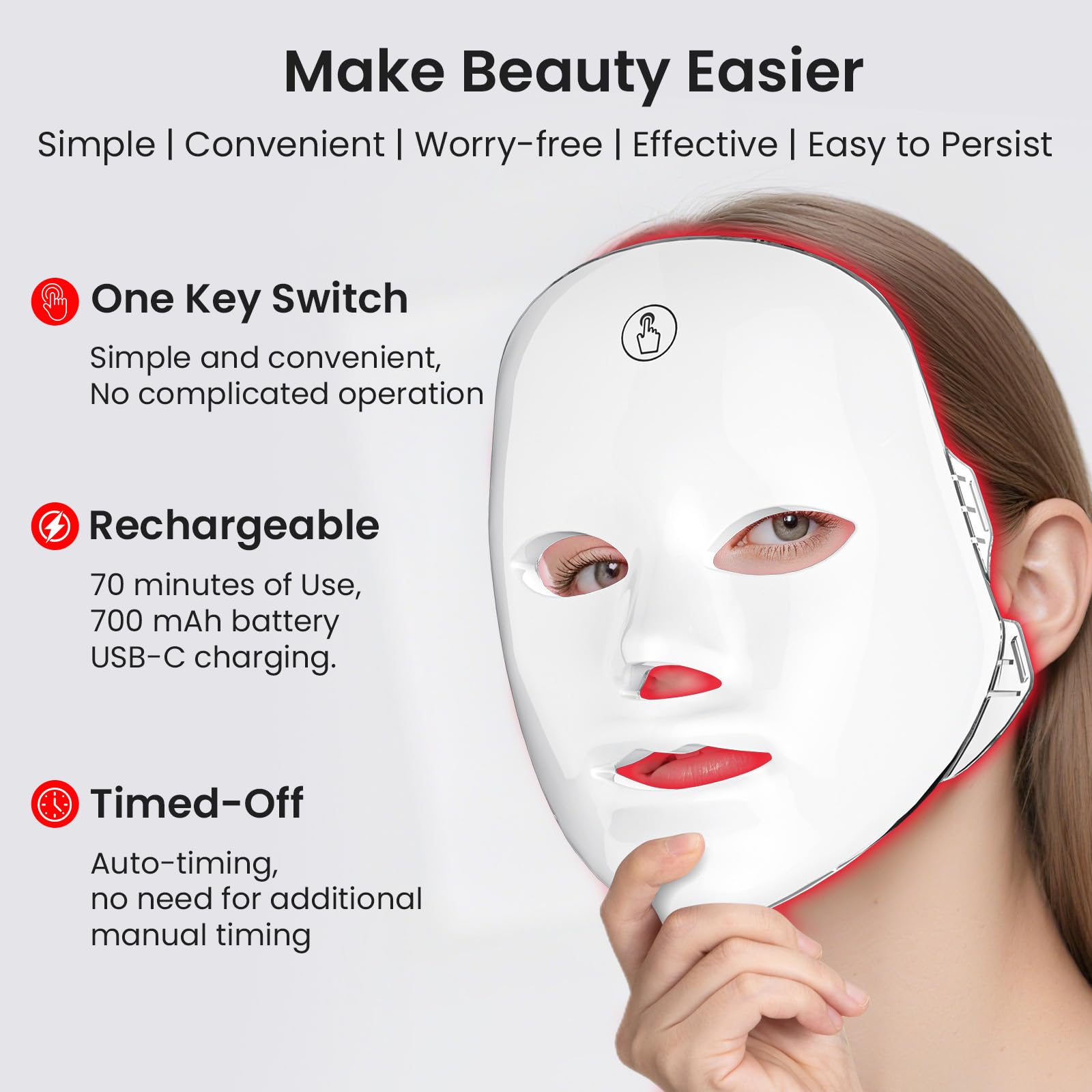 7-Color Facial Light Mask for Home Skincare โ Rechargeable LED Beauty Device with 270 LEDs, One-Touch Control & Auto-Timer (Black with Gold Trim) | โ image 6