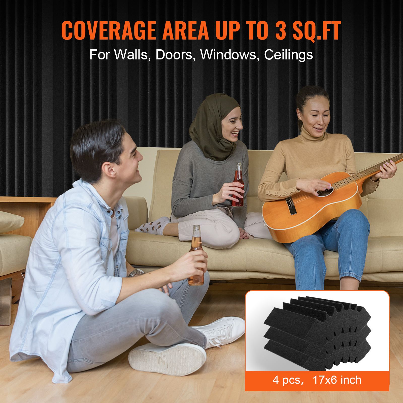 Acoustic Foam Panels 4 Pack 16.5 × 6.3 × 12 in Adhesive for Wall Ceiling — image 5