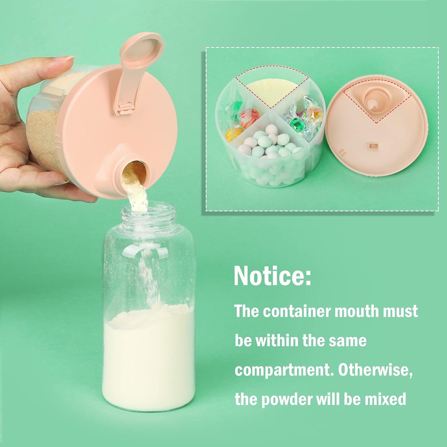 Baby Formula Dispenser On The Go, Non-Spill Rotating Four-Compartment Formula Container to Go, Milk Powder Kids Snack Container for Infant Toddler Travel โ image 5