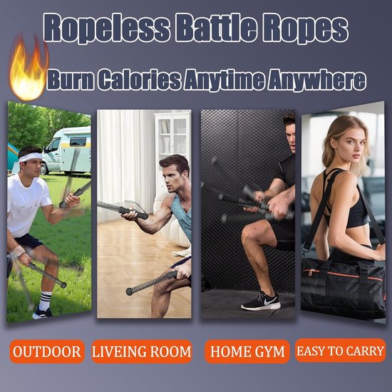 2-Pack Cordless Battle Ropes - Battle Rope - Fitness Rope - Soft Grip - For Home Gym & HIIT - Portable Arm and Core Trainer - Black — image 3