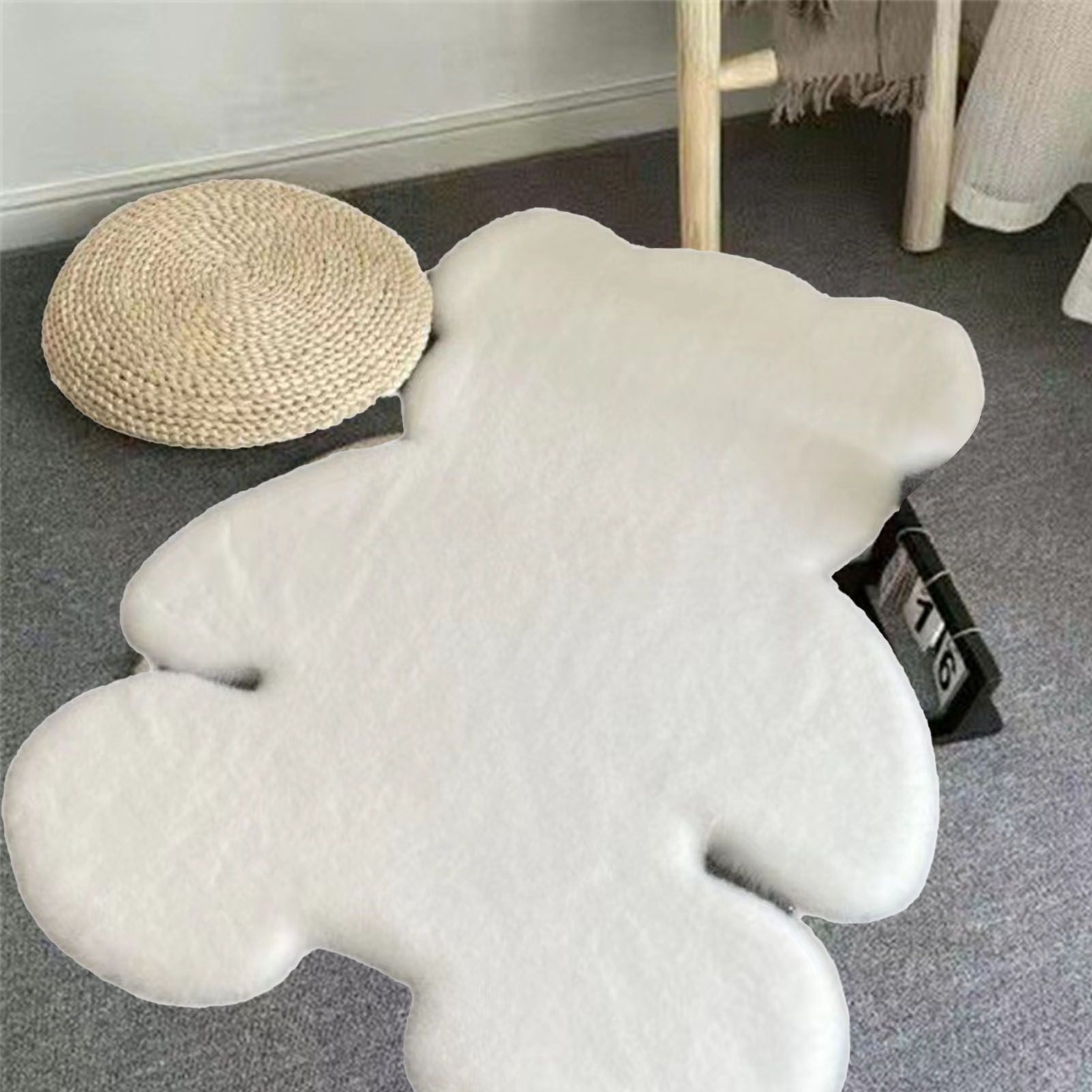 Cute Bedroom Rug Soft Bear Shaped Shaggy Floor Mat for Kids Teen Girls Room Floor Living Room White 45 × 60 — image 6