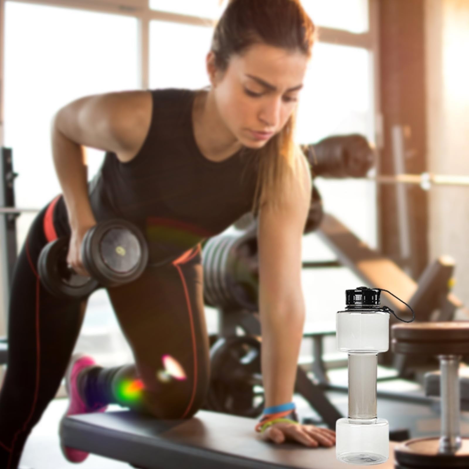 Portable Kettle, Water Bottle Multifunctional Water Bottle Dumbbell Shaped Drinking Bottles Leakproof Bottle Drinking Bottle for Gym School Cycling Outdoor — image 5