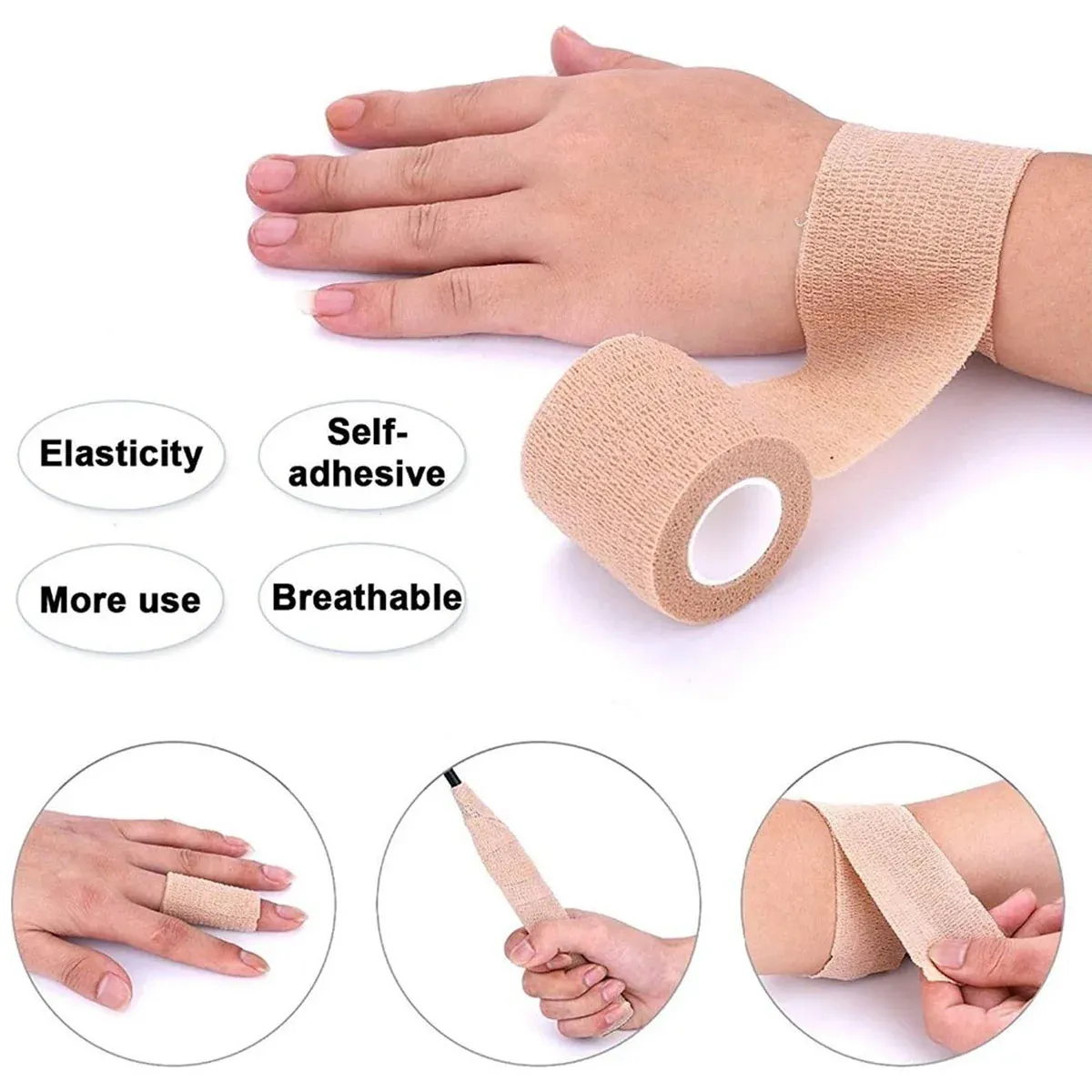 6PCS Self Adhesive Elastic Wrap Non Woven Cohesive Tape for Sports and Daily Use - 5cm — image 5