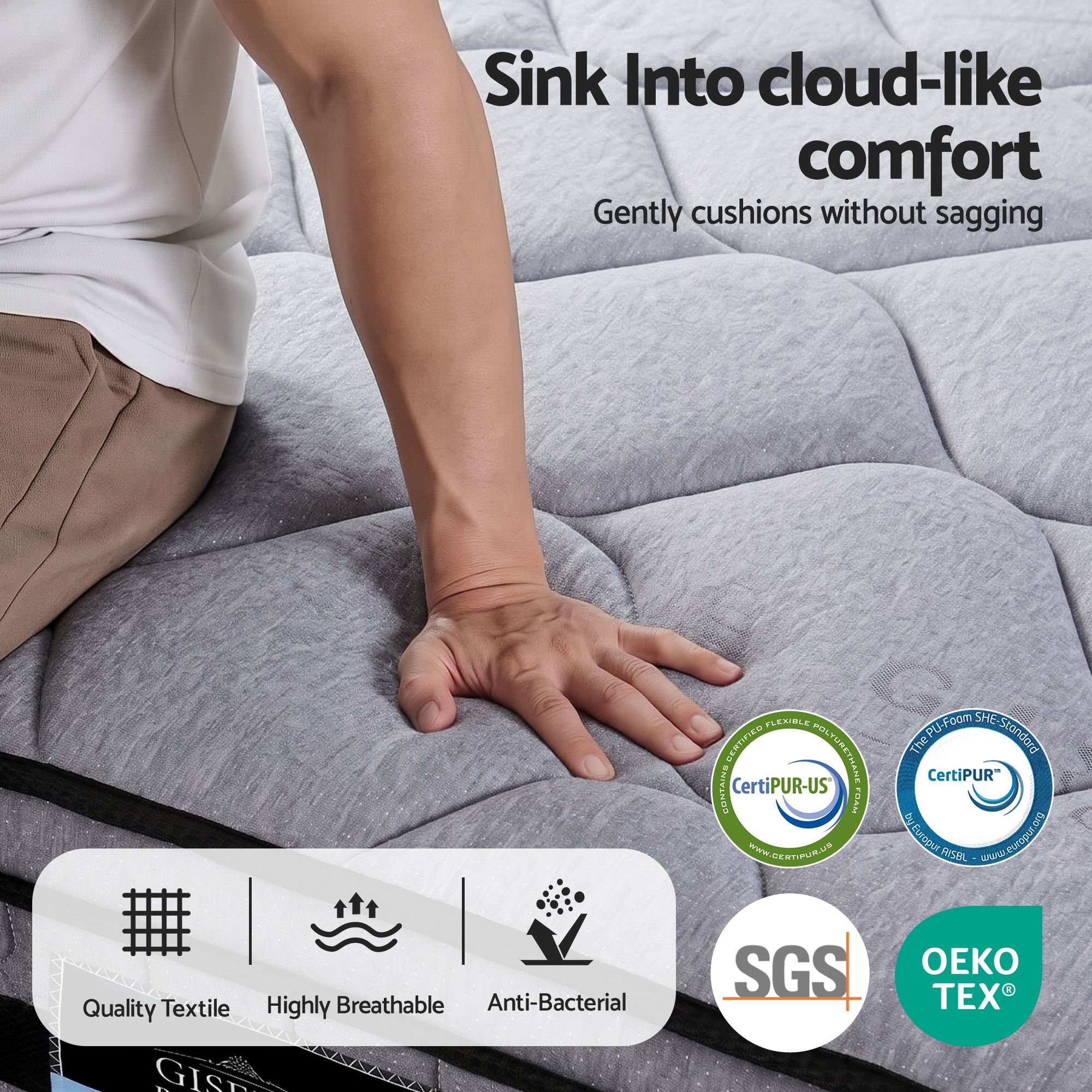 Giselle King 34cm Euro Top Pocket Spring Mattress with 2 Feather Down Pillows Set โ image 4