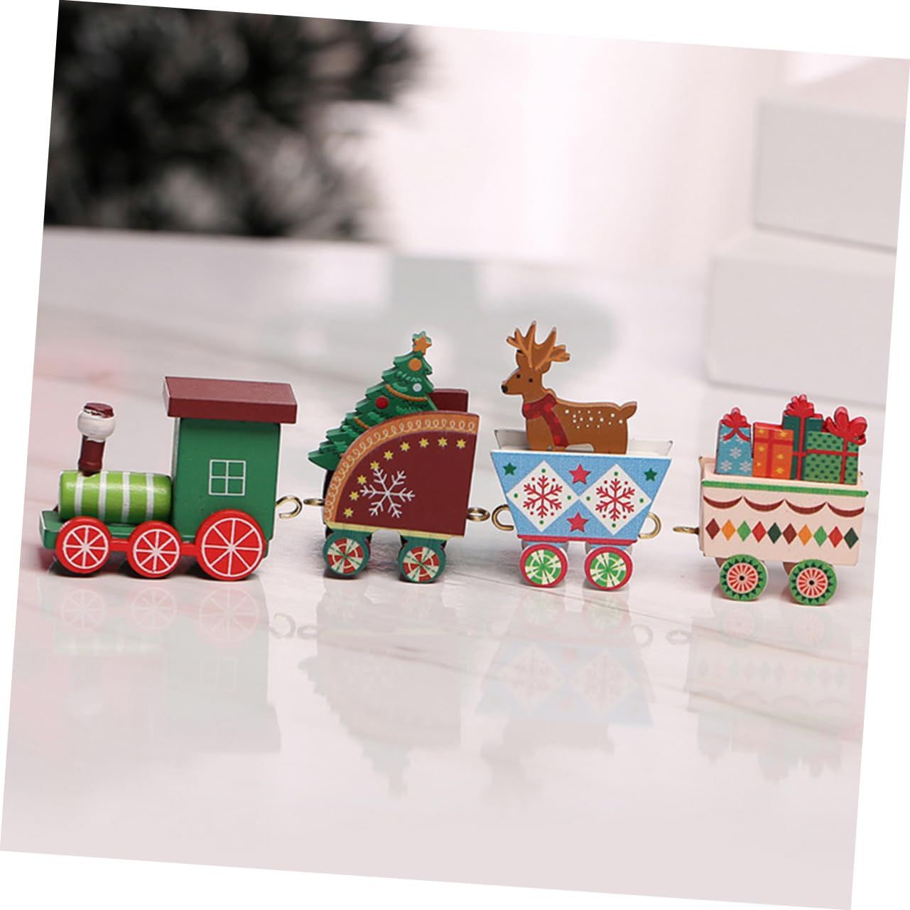 Wooden Christmas Train Statue Ornament Christmas Decoration for Home Santa Claus Gift Figurines Crafts Table Decor — image 4