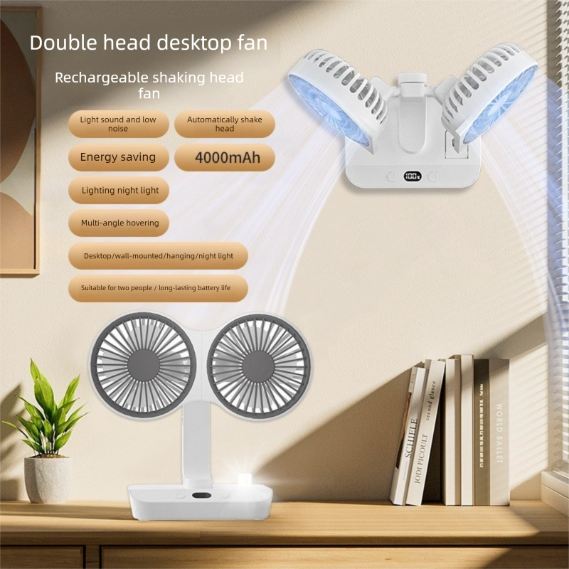 Dual-head Desktop Fan 4000mAh Rechargeable with 4 Speeds LED Display and Night Light Portable Silent Cooling Solution for Home Office and Local Travel โ image 4