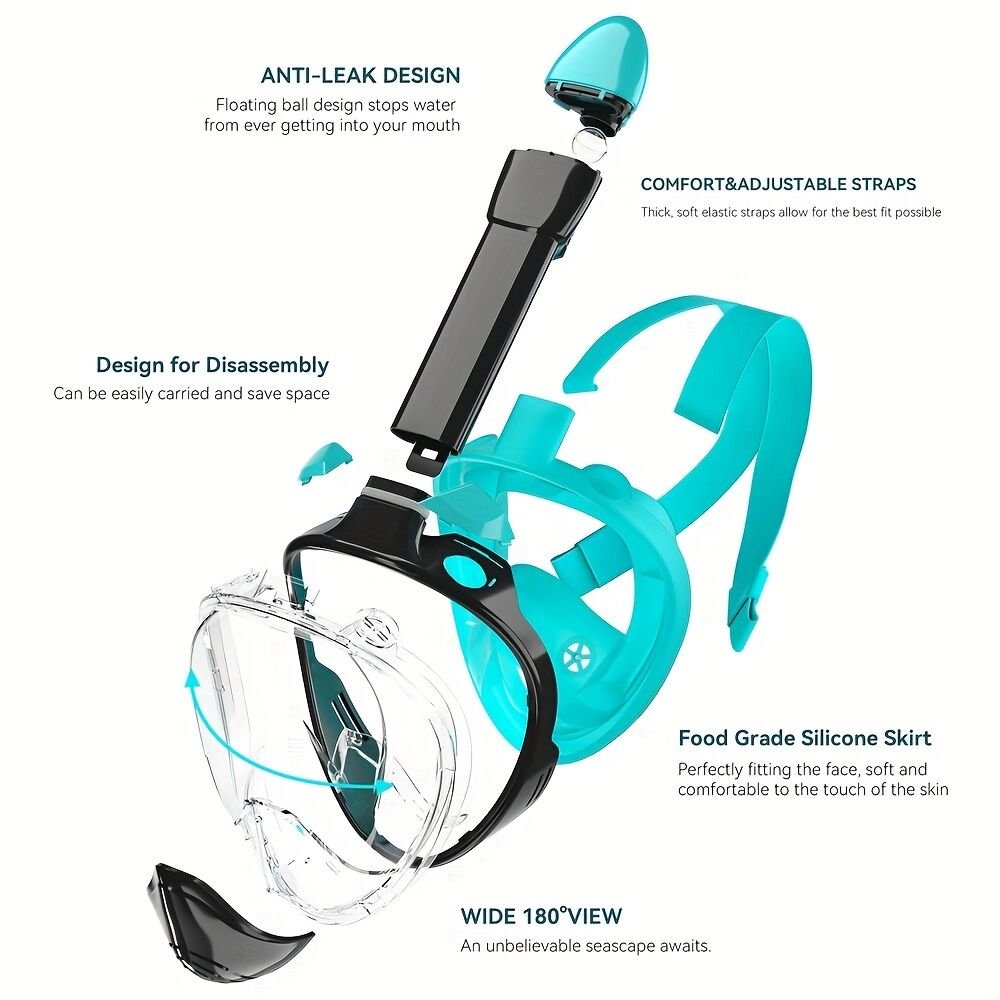 L/XL full-face silicone snorkeling mask, full-dry panoramic snorkeling mirror, camera bracket, large frame anti-leakage and anti-fog swimming mirror set — image 3