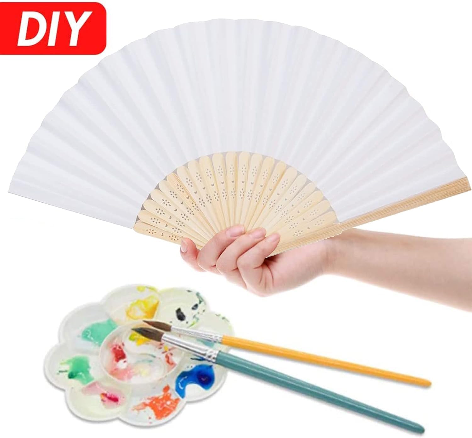 50pcs White Paper Hand Fan Bamboo Folding Fan Handheld Wedding Fans Folded Fan for Bridal Dancing Party Favors Church Home Office Decoration Gift DIY Supplies — image 4
