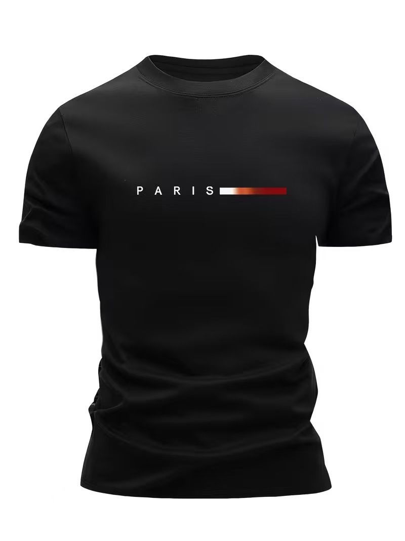 Men'S T-Shirt Lightweight T-Shirt Crew Neck T-Shirt Quick Dry T-Shirt Paris - Black - Size XL