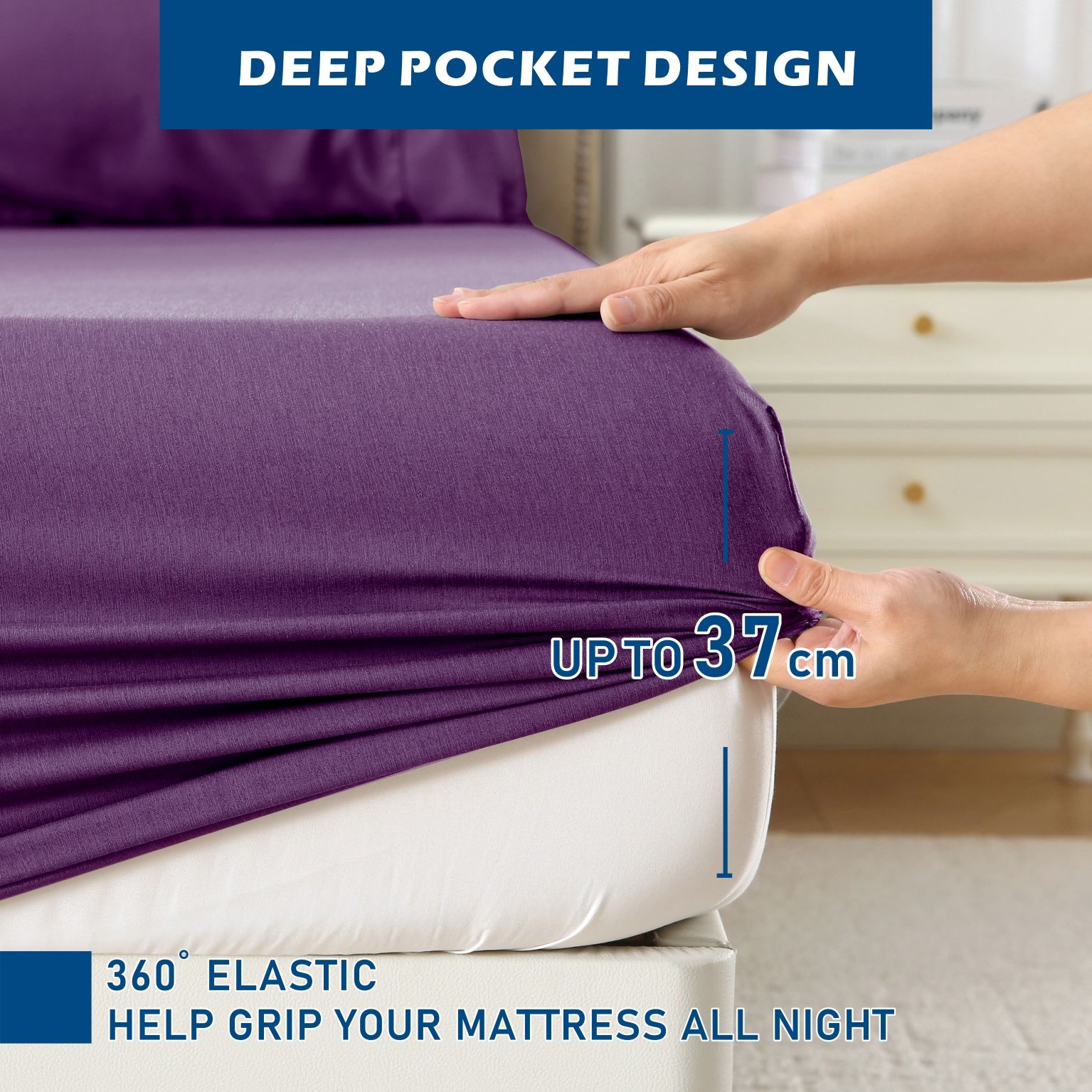 3 Piece Hotel Bamboo Cooling Sheet Set -Ultra Soft 2000TC Breathable Bed Sheets Set with 37 Centimetre Deep Pocket-Cooling Sheets for Hot Sleepers(Purple,King — image 4