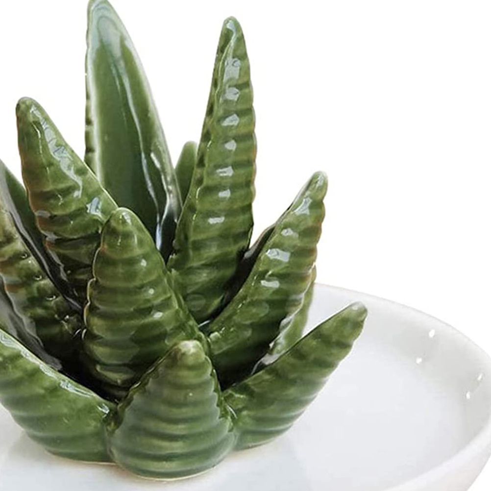 Ceramic Ring Holder Aloe Ring Dish Jewelry Holder Rings Bracelets Earrings Green Succulent Trinket Tray Gift for Women Girls — image 4