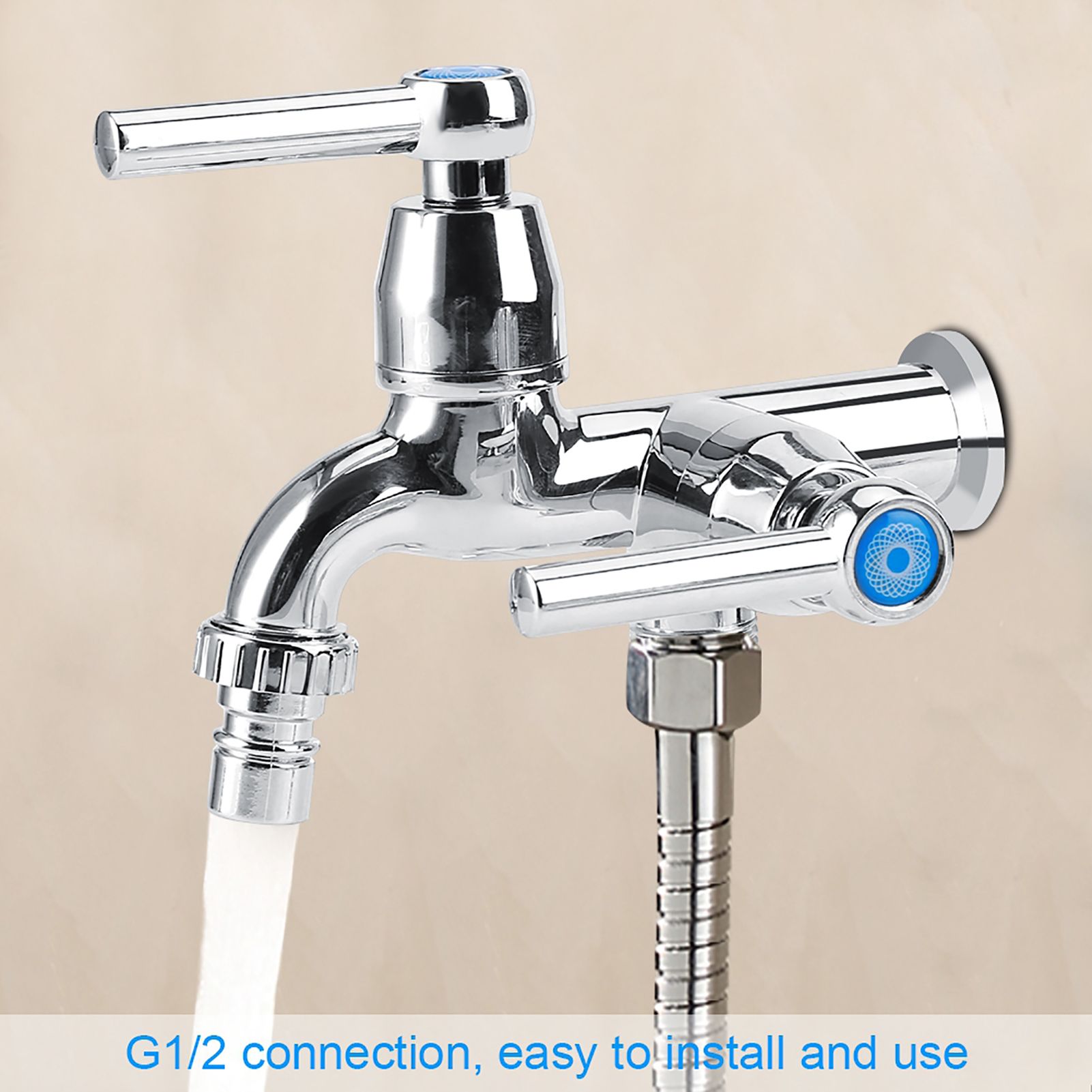 Electroplating Plastic Washing Machine Cold Water Faucet Sink Basin Water Tap with Double Spout Straight Handle G1/2 โ image 4