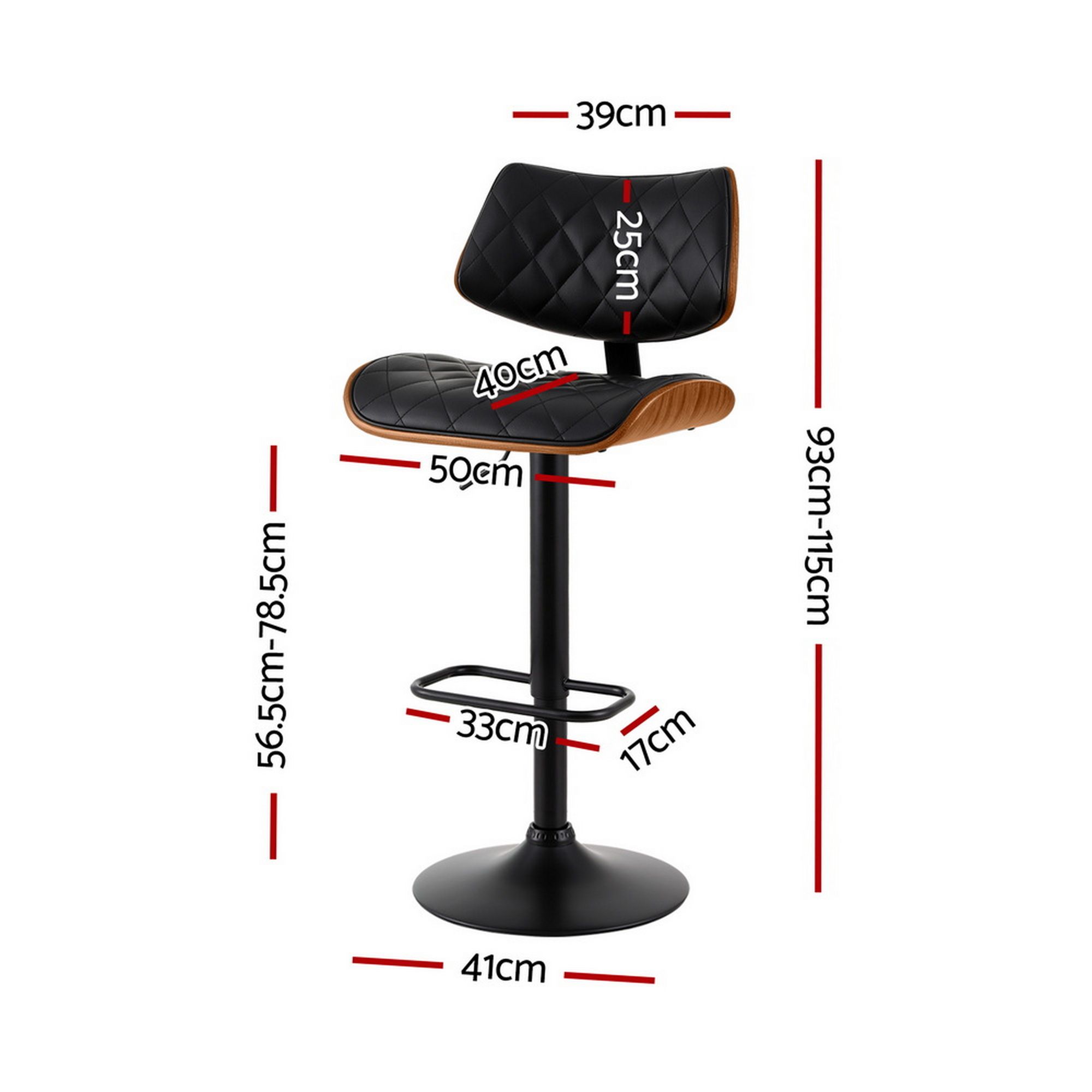 Artiss 2x Bar Stools Kitchen Dining Chairs Gas Lift Stool Wooden Leather Black — image 2