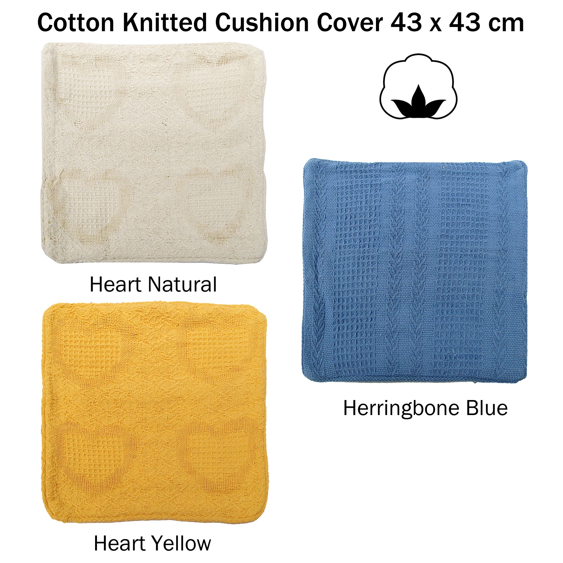 Cotton Knitted Cushion Cover Heart Natural — image 3