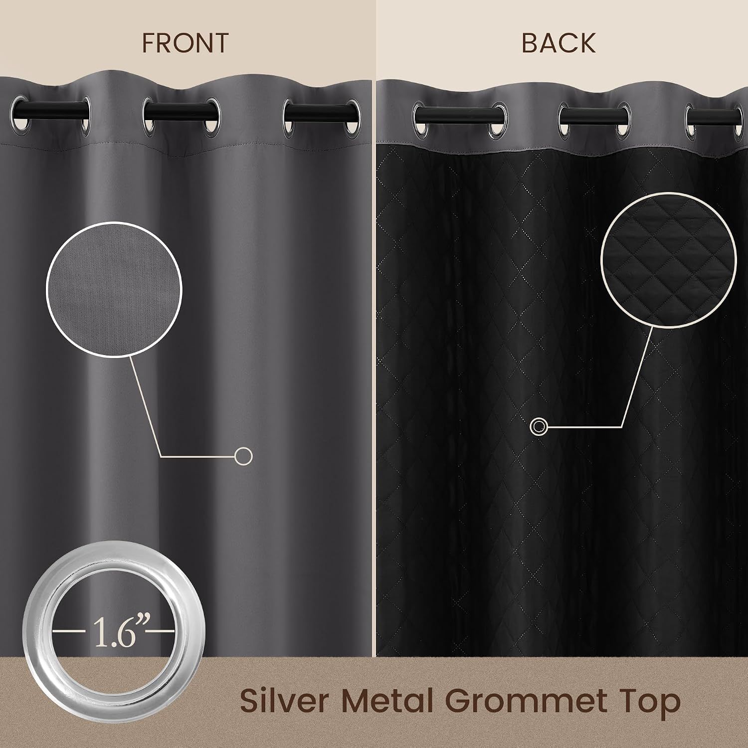 2 Pack Soundproof Blackout Thermal Curtains, Noise-Reducing Lined Drapes for Bedroom and Light Blocking, Grey, 132 x 213 cm — image 6