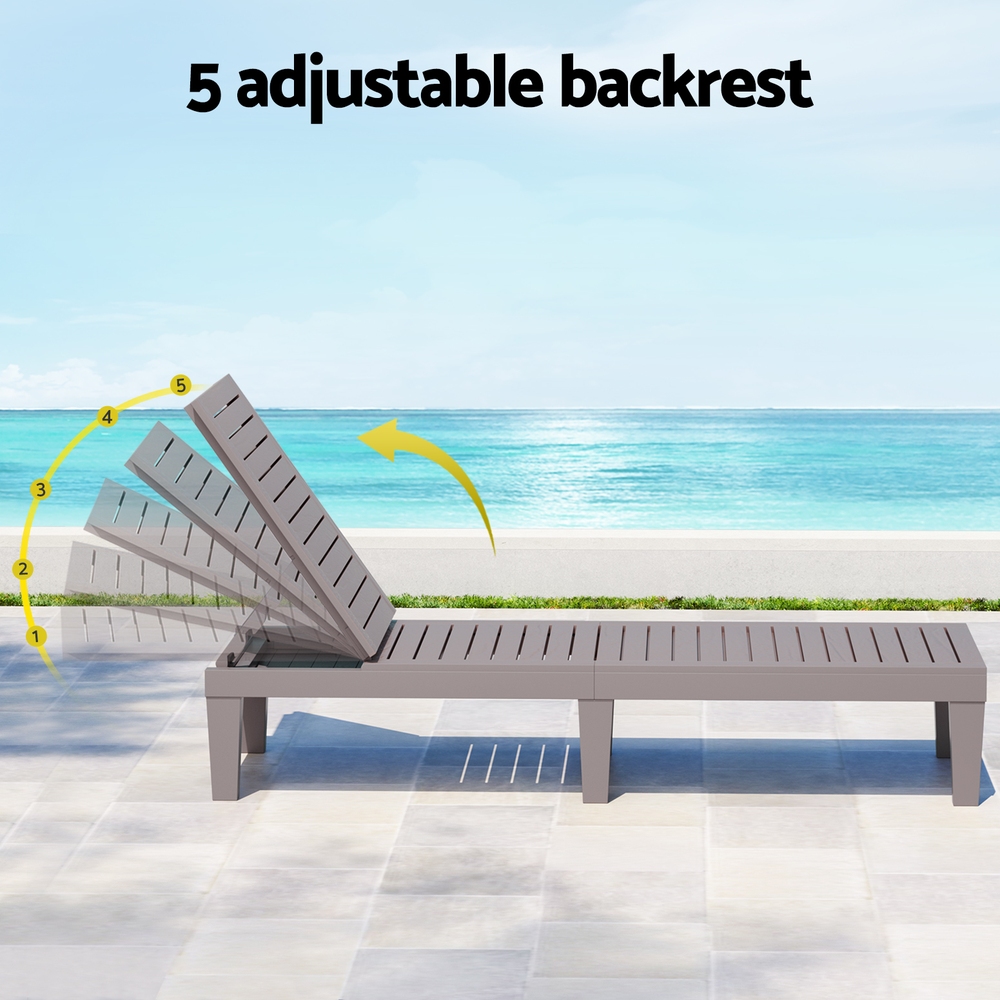 Gardeon Sun Lounge Adjustable Recliner Patio Outdoor Furniture Lightweight Brown โ image 5