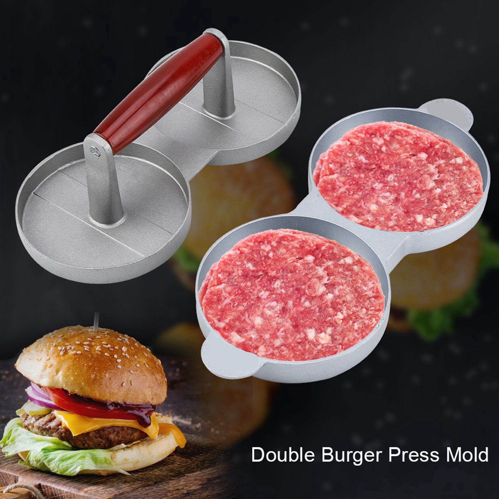 Aluminum Alloy NOn Stick Double Burger Press Mold Hamburger Meat Beef Kitchen Tools — image 3